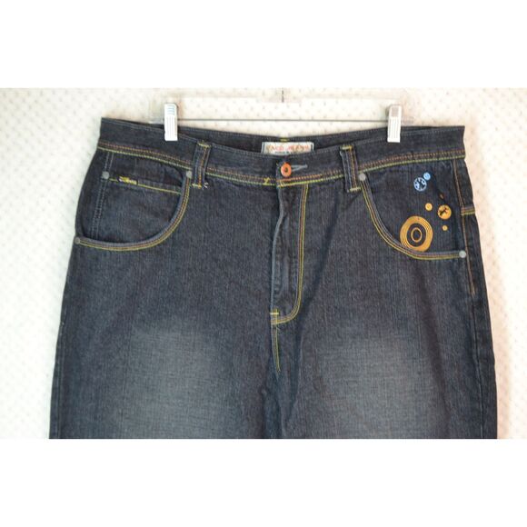 Paco Jeans Men's 38x32 Dark Wash Graphic Print Baggy Y2K Skater Jeans - Picture 3 of 14